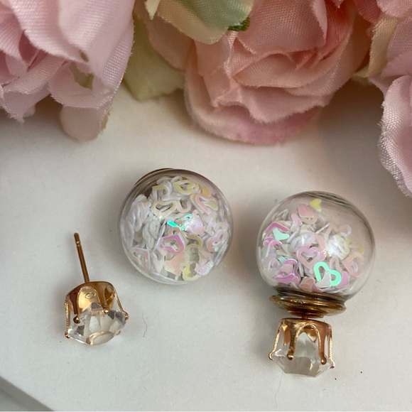 Double Stud Iridescent Heart Confetti Earrings - Picture 11 of 16